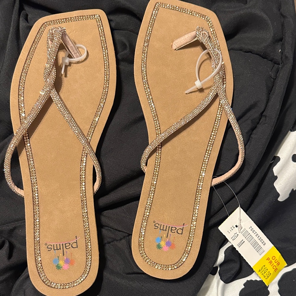 Palms Tan Sandals with Rhinestone Accents